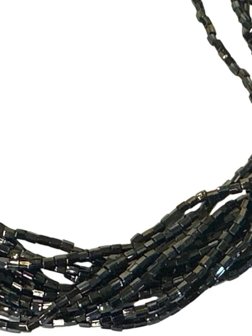 Black Multi-Strand Seed Bead Necklace Chunky Statement Iridescent Whimsigoth